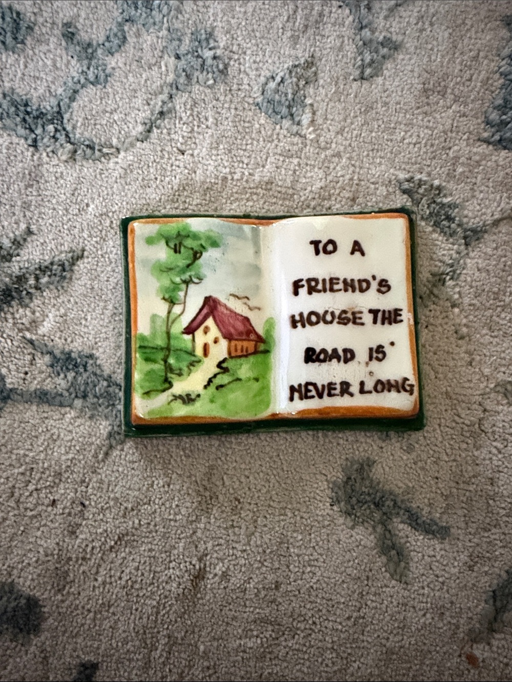 Ceramic Open-Book Wall Plaque in Green and White